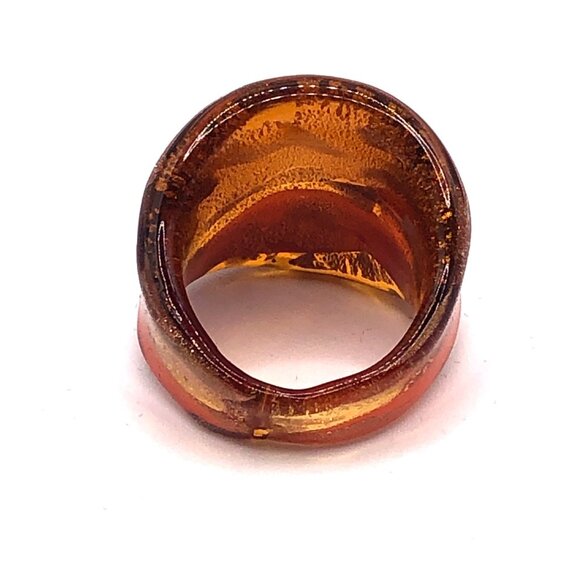 Handmade Art Glass Wide Band Statement Ring Orange Gold Size 8 or 7.5 - Picture 8 of 12
